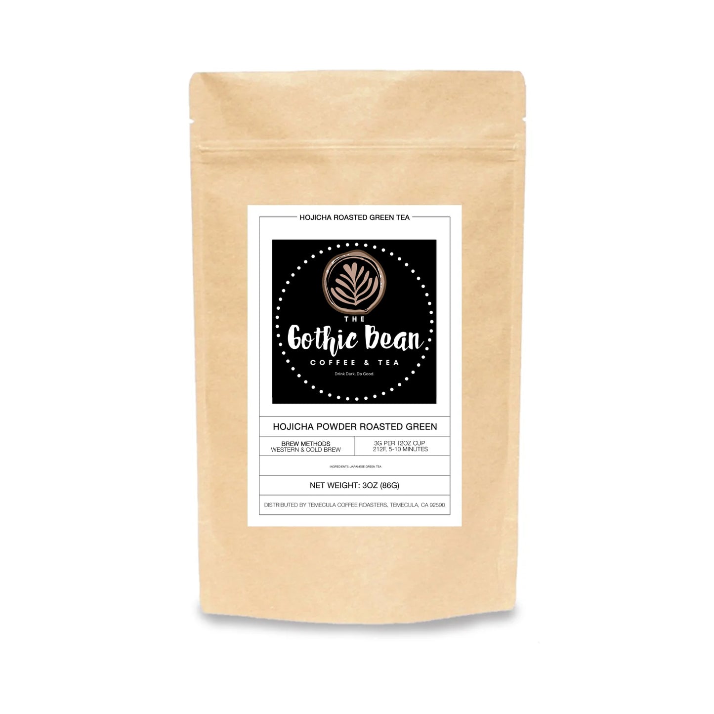 Gothic Bean Coffee & Tea package with a label on a white background