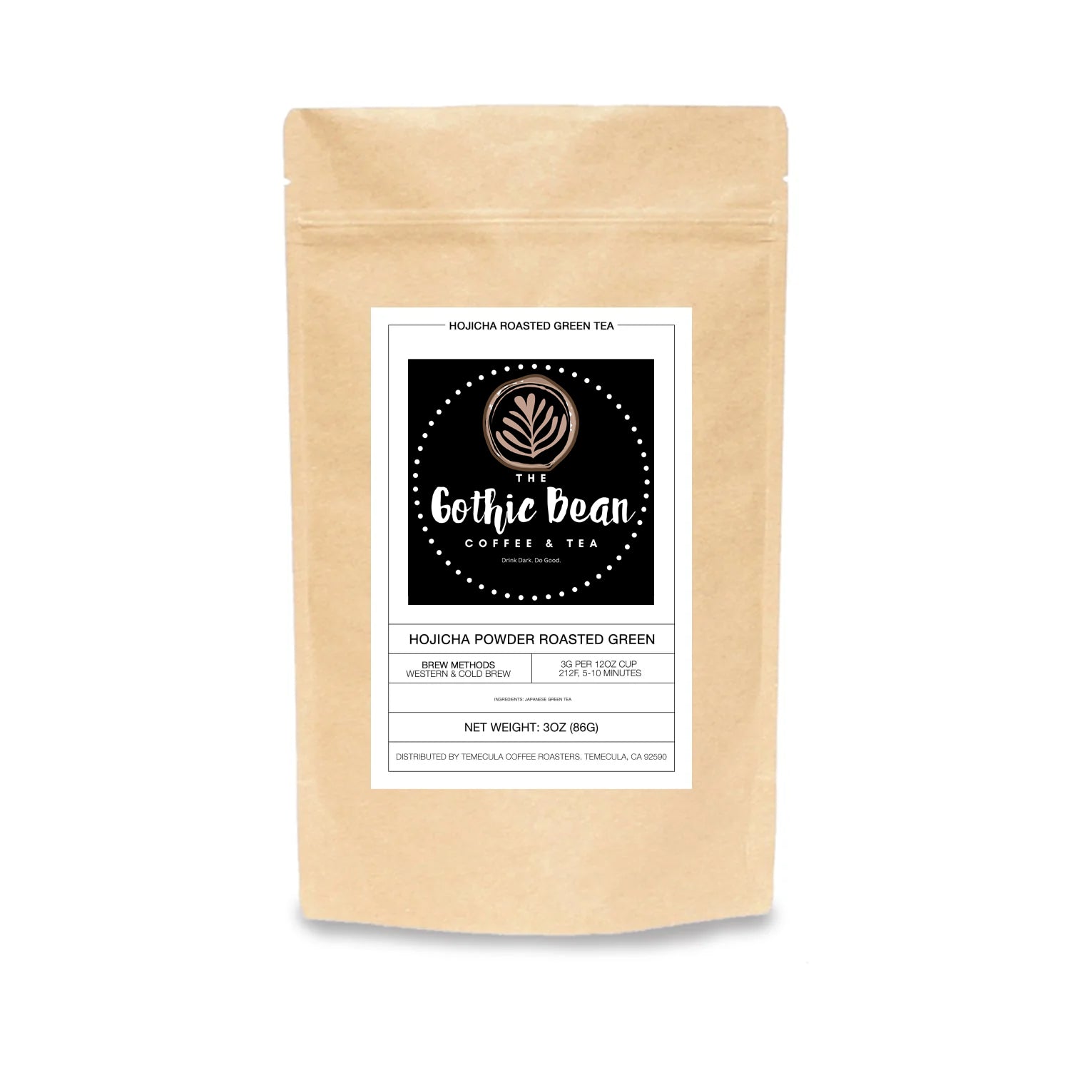 Gothic Bean Coffee & Tea package with a label on a white background
