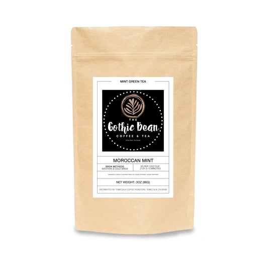 Gothic Bean Coffee & Tea package with a label on a white background