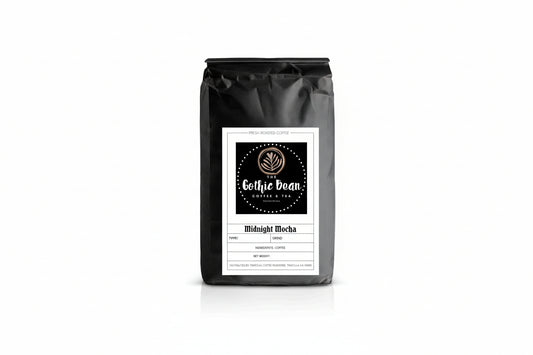 Gothic Bean Coffee & Tea package with a label on a white background