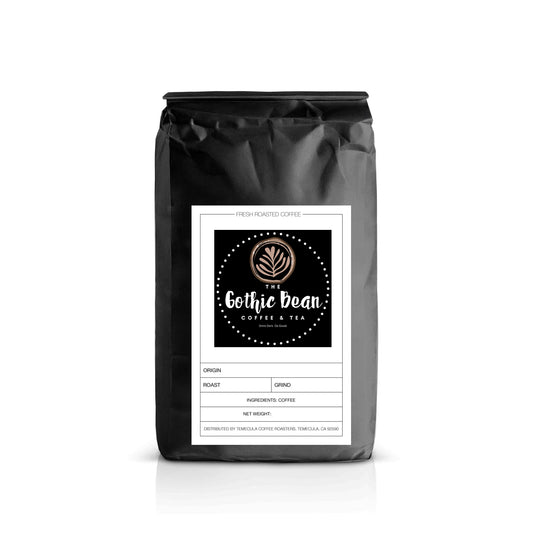 Gothic Bean Coffee & Tea package with a label on a white background